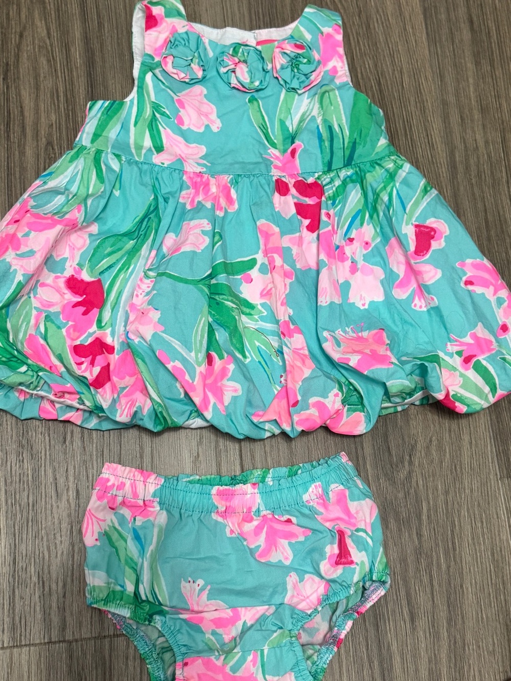 Lilly Pulitzer Turquoise Dress with Pink Floral Bloomers